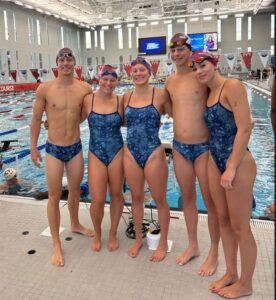 Reading Y Swim Team at 2025 YMCA National Long Course Championships. Reading YMCA Swimmers Pictured (L-R):  Logan Sensenig, Ava Knopsnyder, Alexis Nonnemacher, Jack Martin, and Abigail Kissling